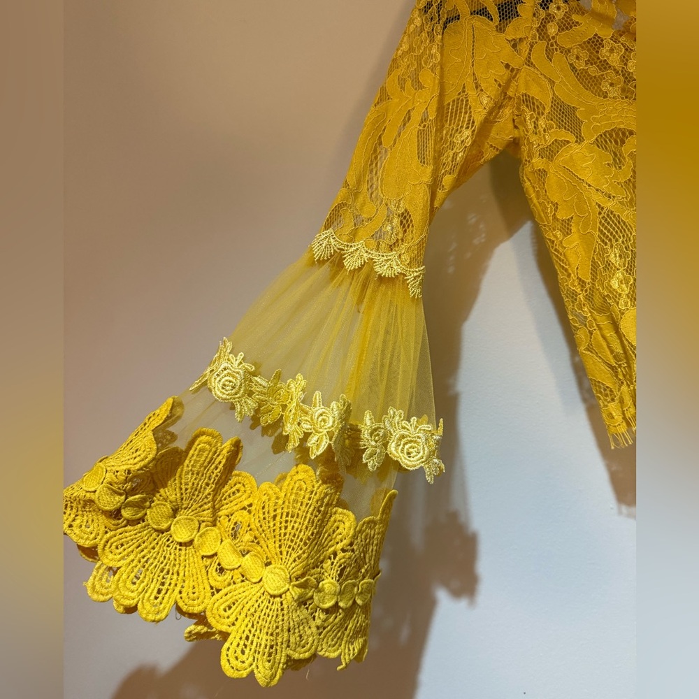NWT San Joy Yellow Embellished Crop Blouse - Picture 2 of 8